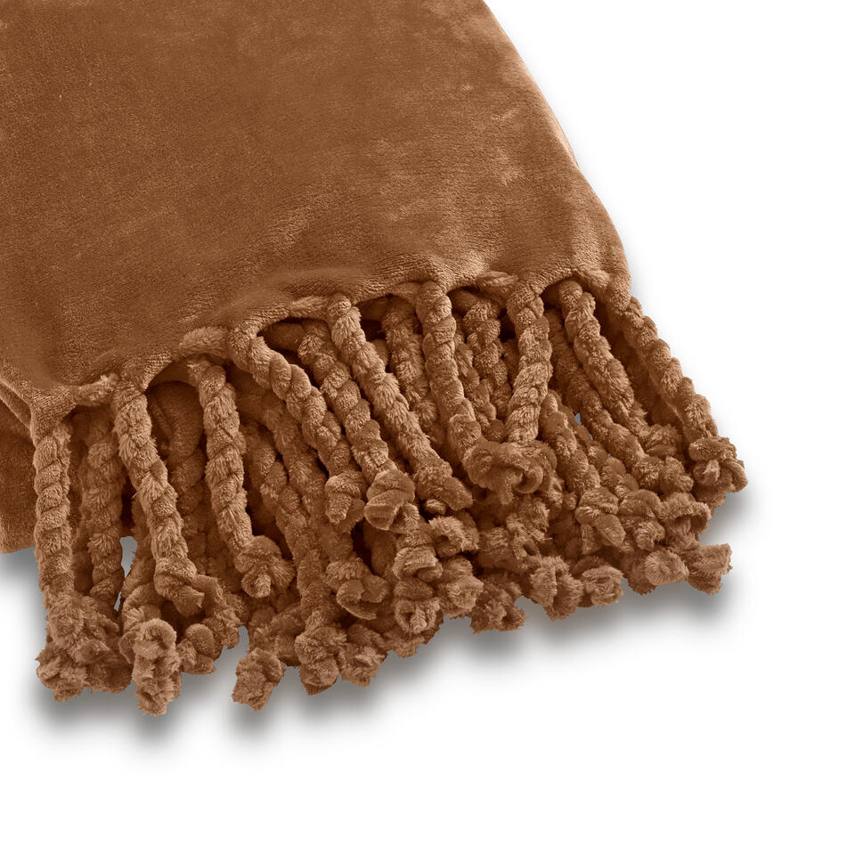 FLORIJN - Plaid fleece 150x200 cm - Tobacco Brown - bruin - superzacht - met fra