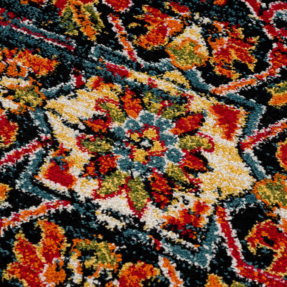 factor Pakistaans Lelie Vintage Marrakech Vloerkleed Zwart / Multi Laagpolig - 160x230 CM | Leen  Bakker