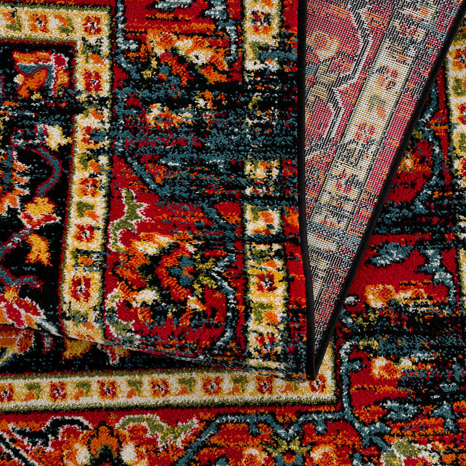 factor Pakistaans Lelie Vintage Marrakech Vloerkleed Zwart / Multi Laagpolig - 160x230 CM | Leen  Bakker