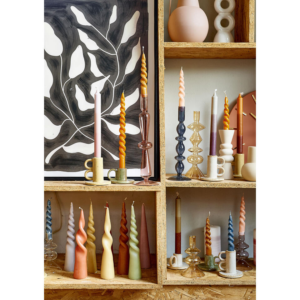 Mica Decorations Twist Kaars - Set van 6 - H15 x Ø2,2 cm - Oranje