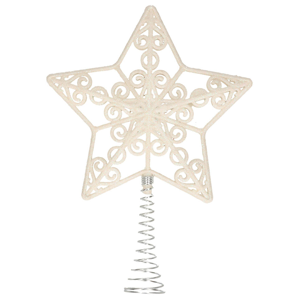 spreken spek Verkoper Kerstboom piek - open ster - kunststof - wit glitter - 20 cm | Leen Bakker