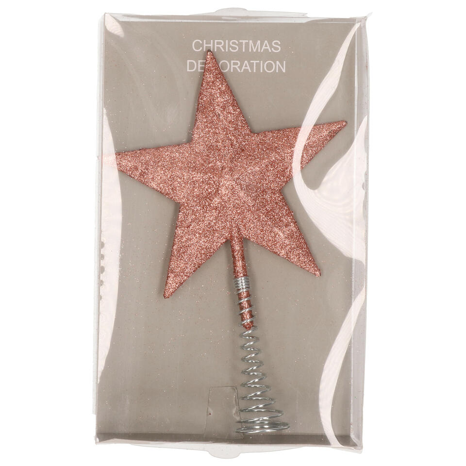 Kerstboom piek ster kunststof donker roze glitter 20 cm