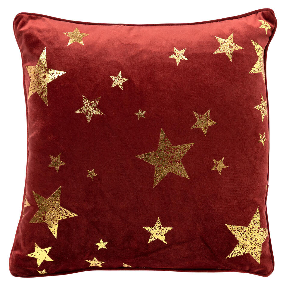 hout Acquiesce Zuivelproducten STARS - Sierkussen 45x45 Rood - Kerst decoratie - velvet | Leen Bakker