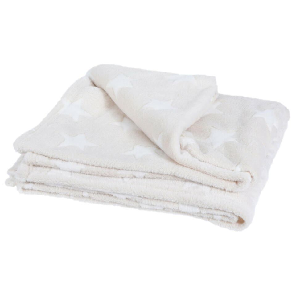 H&S Fleece deken/plaid - polyester - beige - 130 x 160 cm