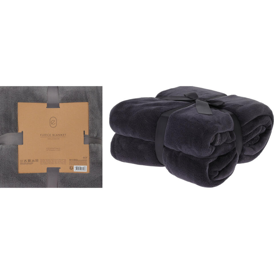 H&S Fleece deken-dekentje-plaid - polyester - zwart - 180 x 230 cm