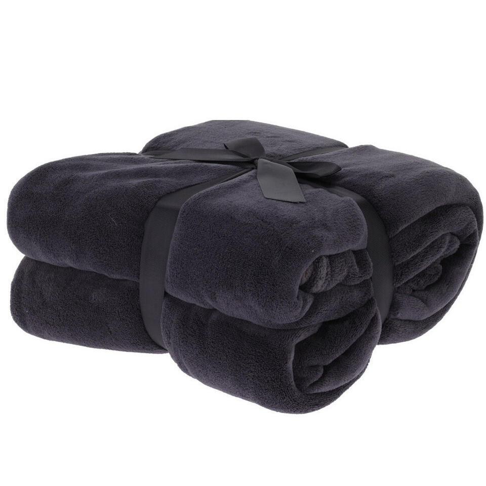 H&S Fleece deken-dekentje-plaid - polyester - zwart - 180 x 230 cm