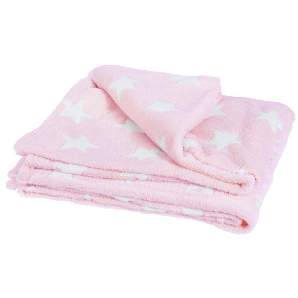 H&S Fleece deken-plaid - polyester - roze - 130 x 160 cm