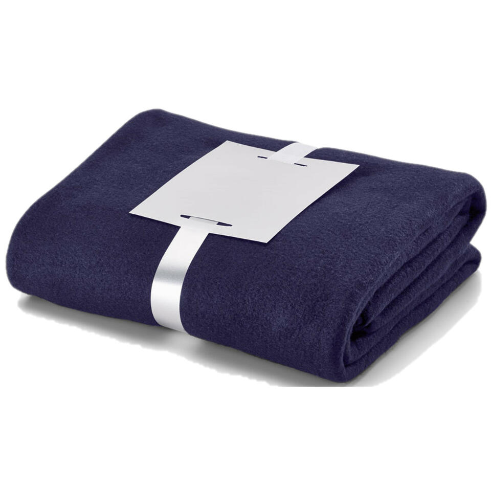 Stricker Fleece deken-plaid - navy blauw - polyester - 130 x 160 cm