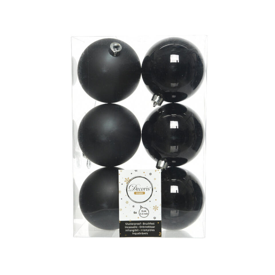 Zwarte kerstballen 8 cm kunststof mat/glans Leen