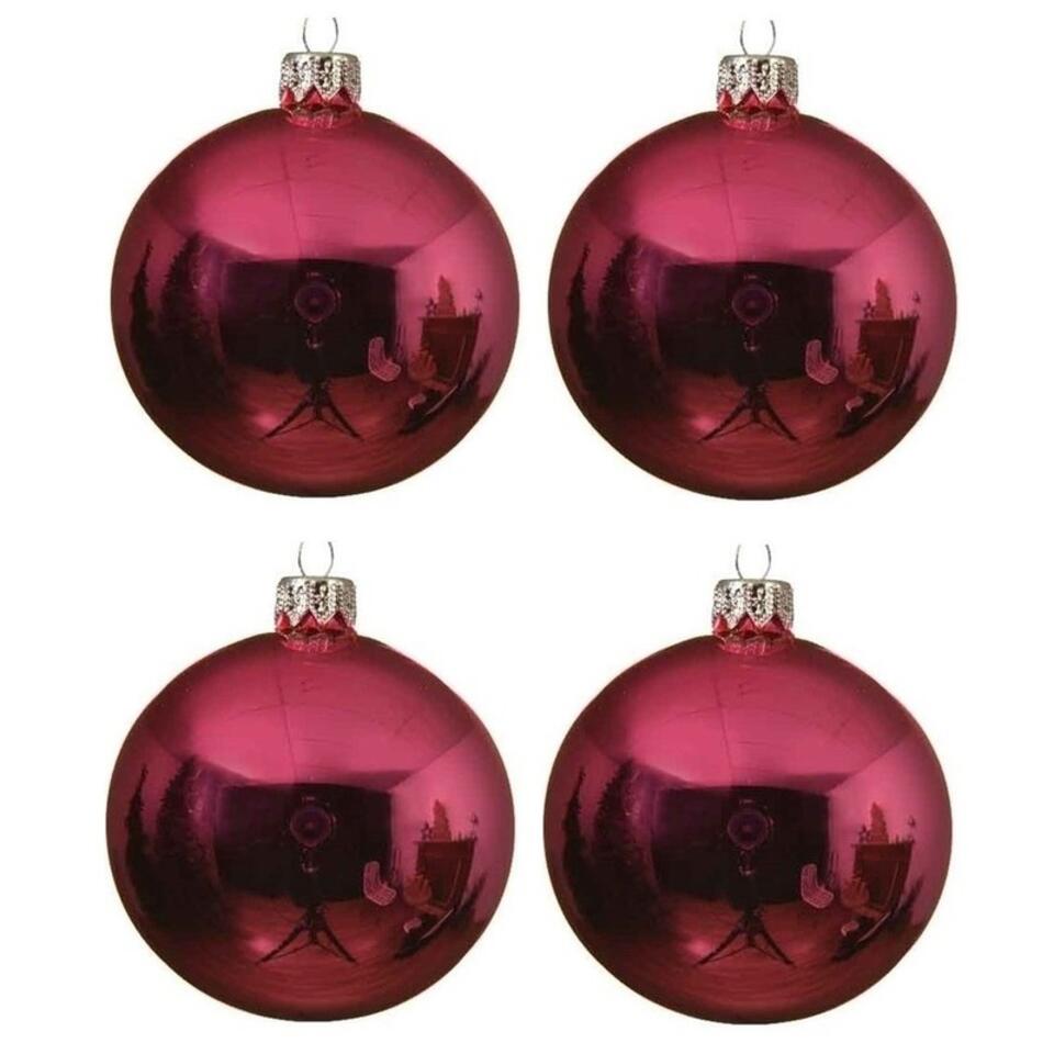 Bejaarden verzoek donker 4x Fuchsia roze glazen kerstballen 10 cm glans | Leen Bakker