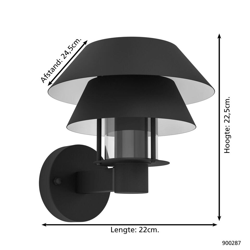 EGLO Chiappera Wandlamp Buiten - E27 - 22,5 cm - Zwart/Wit
