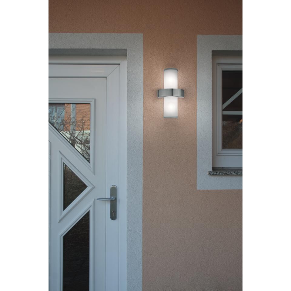 EGLO Beverly - Buitenverlichting - Wandlamp - 2 Lichts - RVS, Zilver - Wit