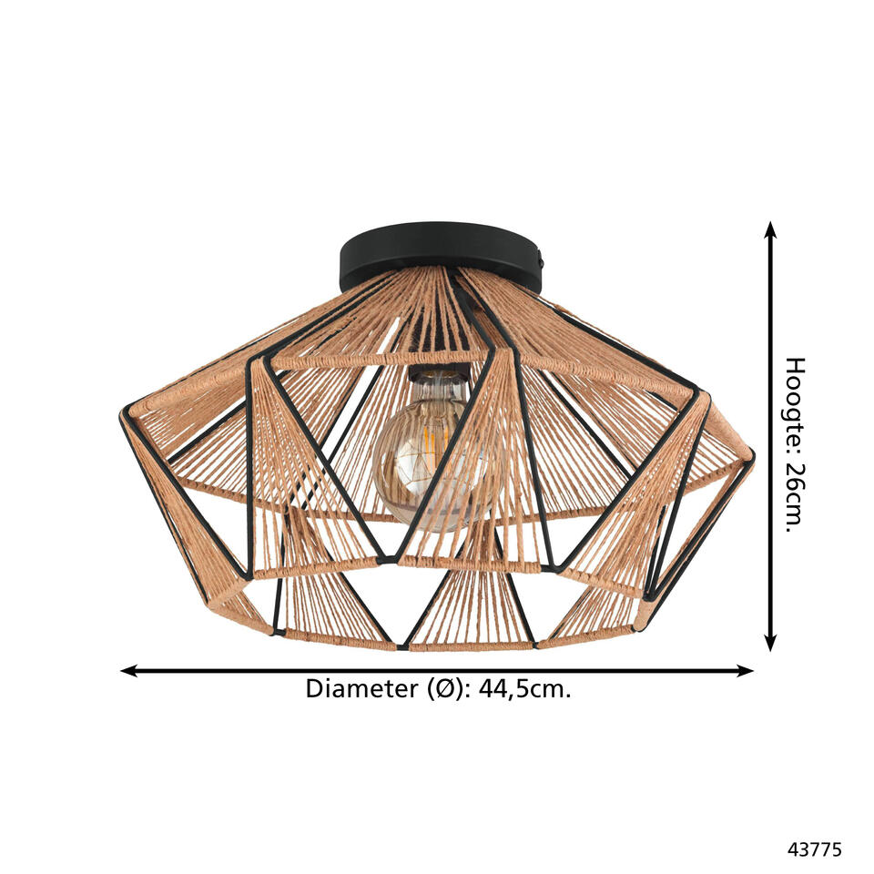 EGLO Adwickle Plafondlamp - E27 - Ø 44,5 cm - Zwart/Natuur