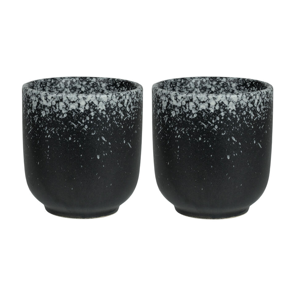 beoefenaar Eigenlijk warmte Krumble Koffie kopje - 200 ml - Keramiek - Zwart met witte spetters - Set  van 2 | Leen Bakker
