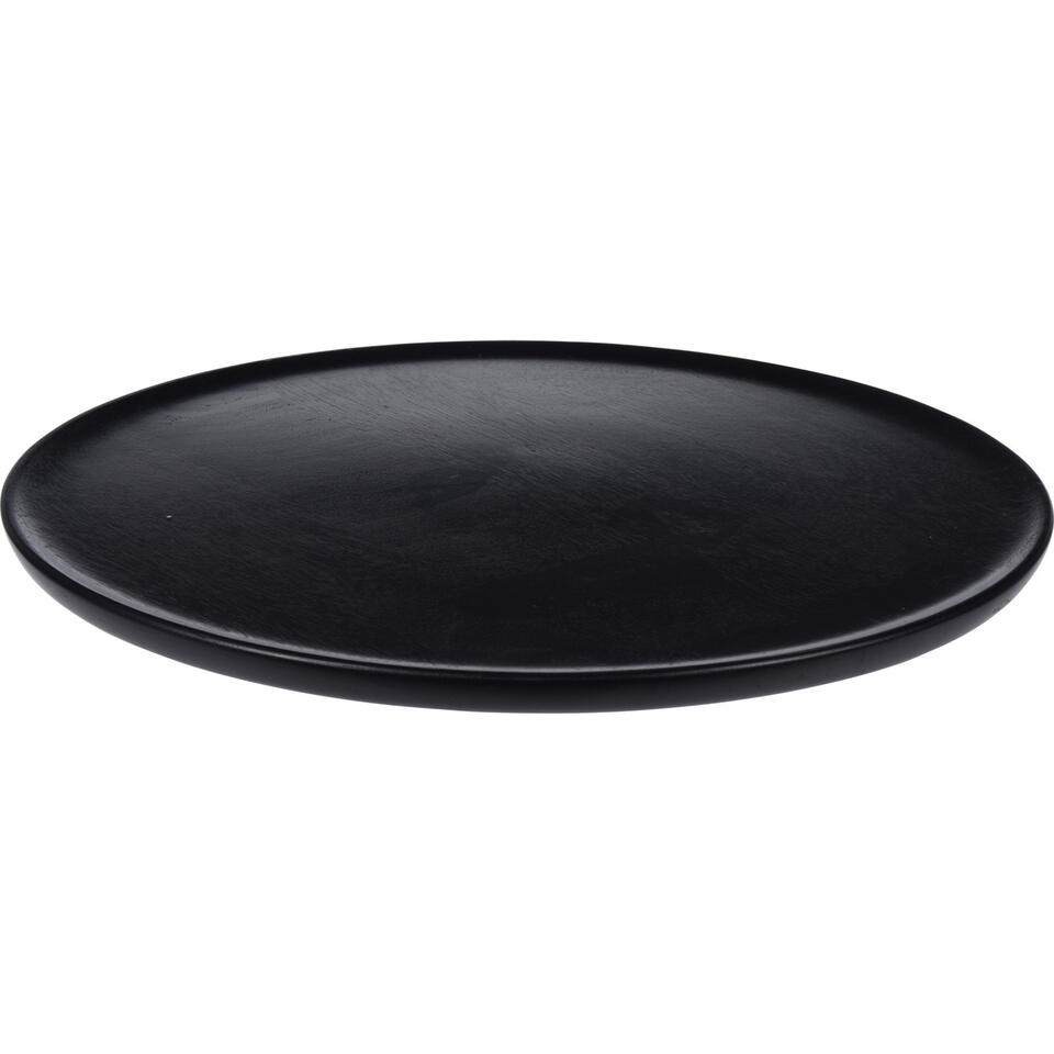 Kaarsenbord/kaarsenplateau - zwart - rond - hout - D38 cm | Leen
