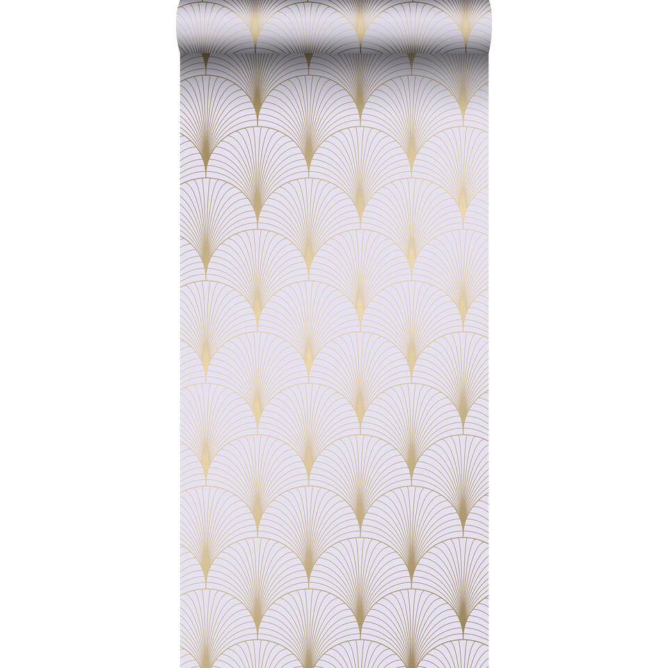 Boekwinkel aangrenzend hulp in de huishouding ESTAhome behang - art deco motief - lila paars en goud - 0,53 x 10,05 m -  139576 | Leen Bakker