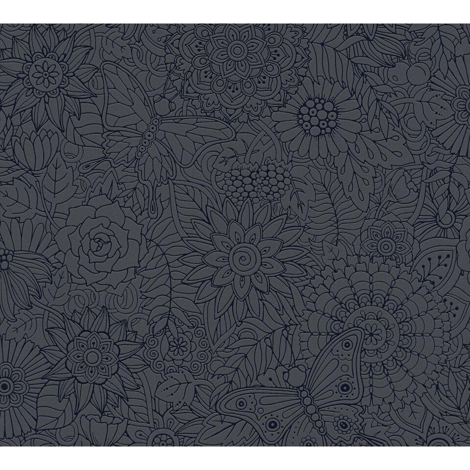 directory Reageer Inzichtelijk A.S. Création behang - bloemmotief - antraciet grijs - 53 cm x 10,05 m - AS  | Leen Bakker