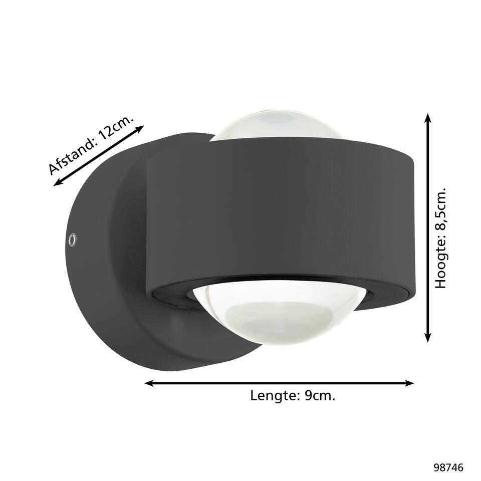 EGLO Treviolo Wandlamp Buiten - LED - 8,5 cm - Zwart/Helder