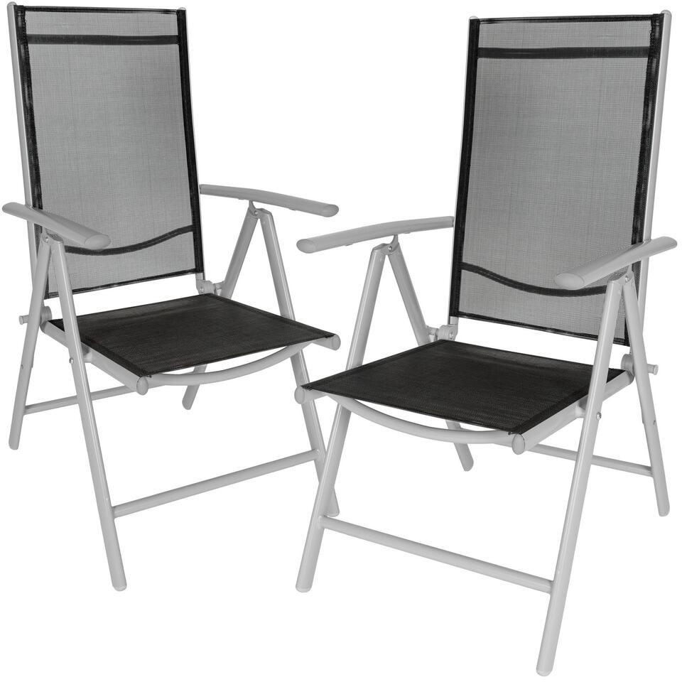 klimaat logboek punt tectake - 2x aluminium tuinstoel / tuin stoel zilver - zwart | Leen Bakker