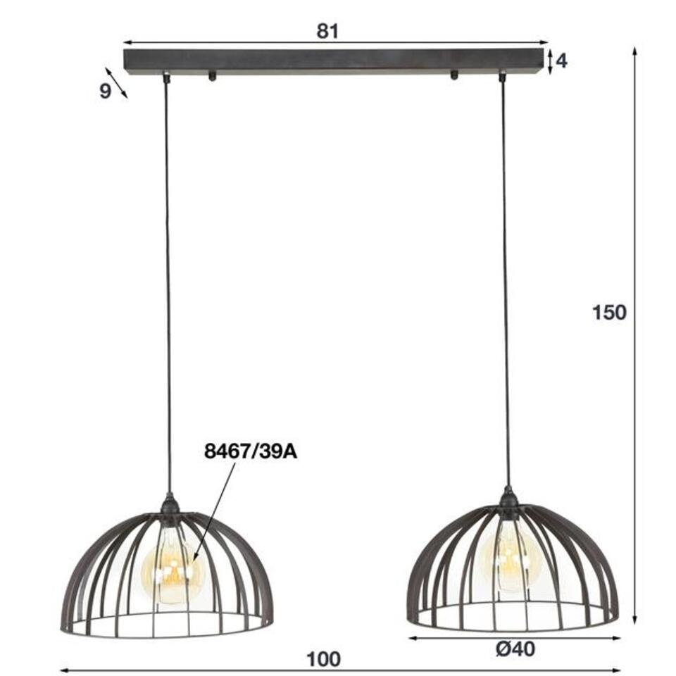 Afzonderlijk Uitgang Of Industriële hanglamp Steve 2-lichts zwart bruin - 40x100x150 cm - Metaal -  Bruin | Leen Bakker