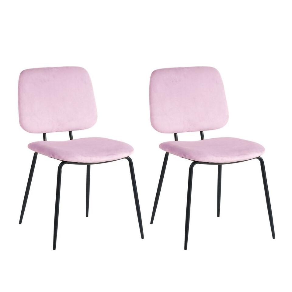 Slapen Het kopen Set van 2 eetkamerstoelen Jerry velvet roze - Velvet stof - Roze | Leen  Bakker