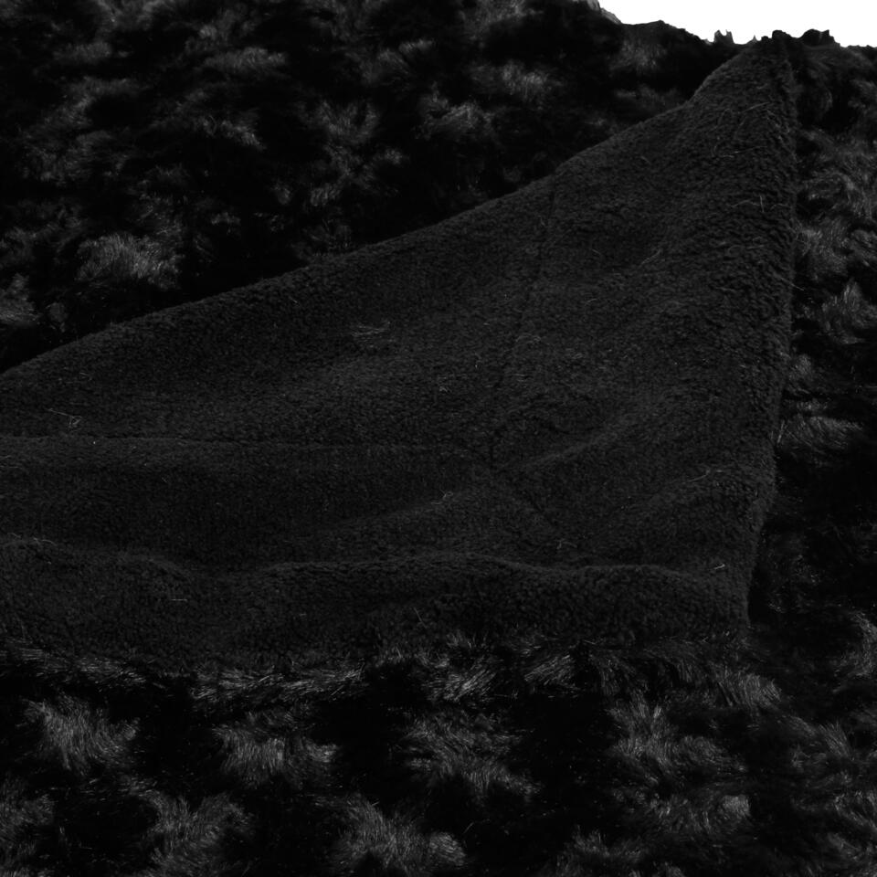 Atmosphera Bank/bed deken/plaid - geknoopt motief - 120 x 160 cm - zwart