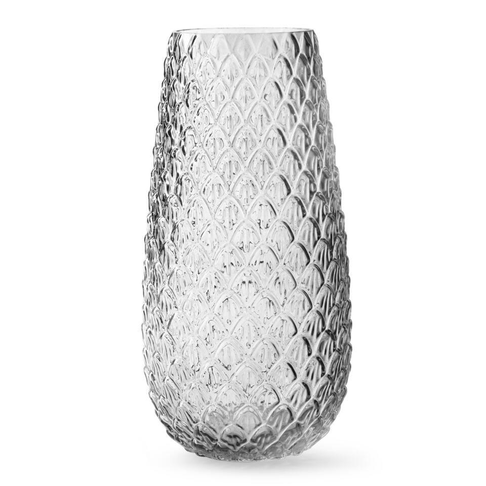 Jodeco Bloemenvaas - transparant glas - H30 D13 cm - schubben motief | Leen Bakker