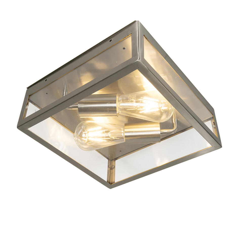 Scheermes creatief beginsel QAZQA Moderne vierkante buitenplafondlamp staal 2-lichts - Rotterdam | Leen  Bakker
