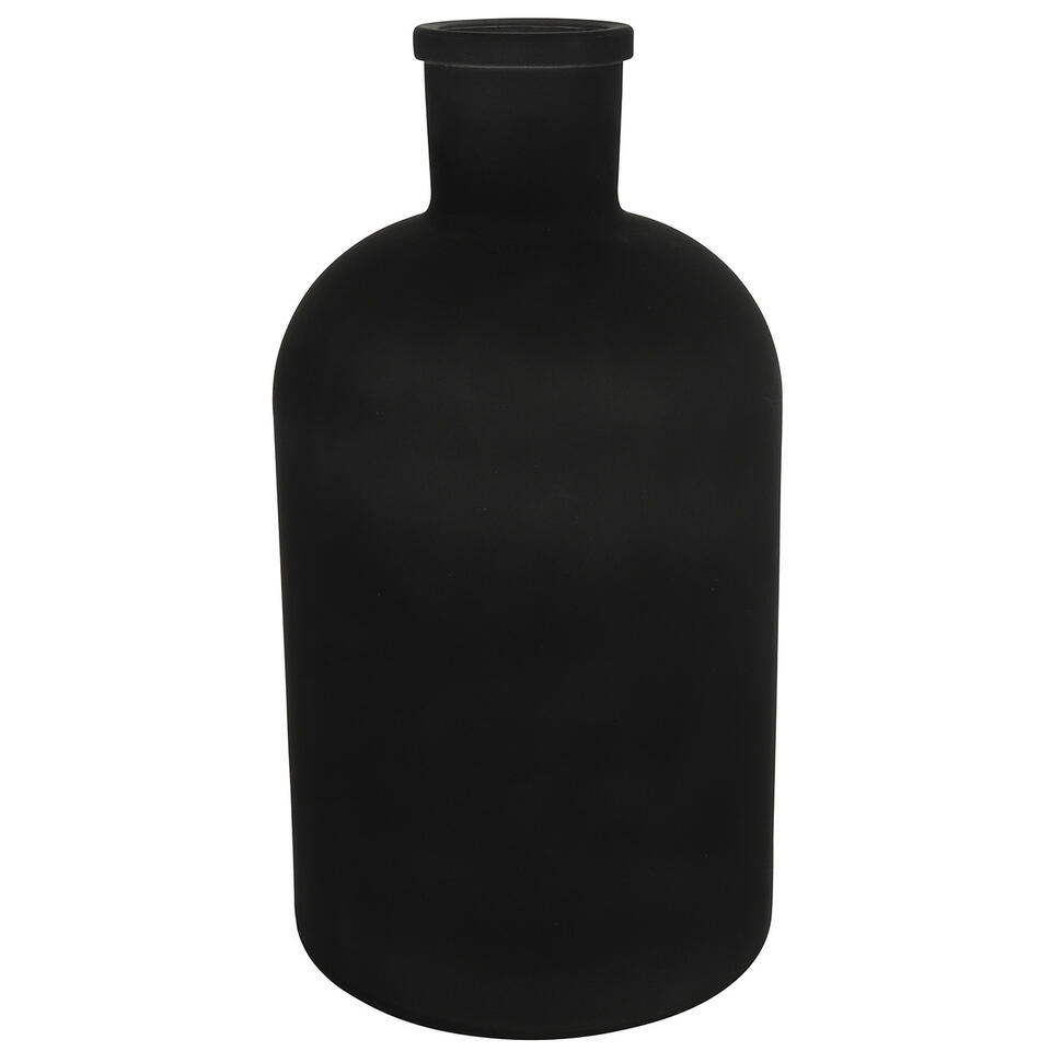 marmeren streep Zonnig Countryfield Vaas - mat zwart - glasA - apotheker fles - D14 x H27 cm |  Leen Bakker