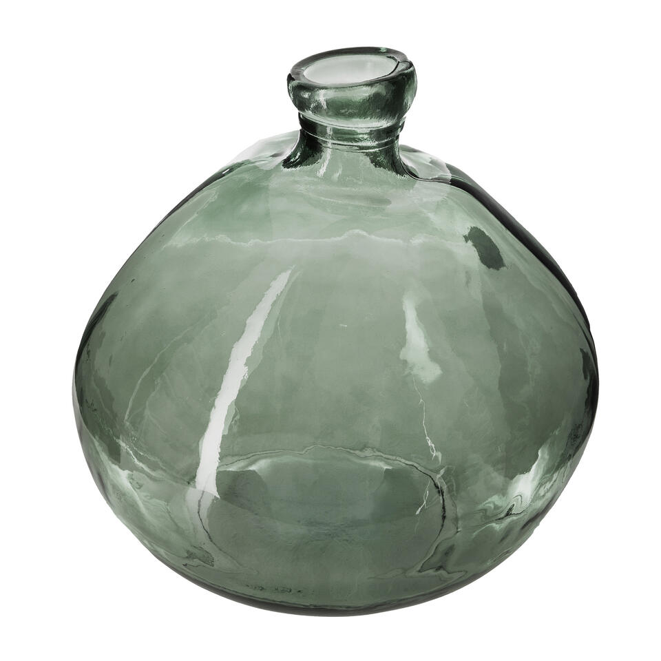 Atmosphera bol fles vaas - groen transparant - glas - H22 D21 cm | Leen Bakker