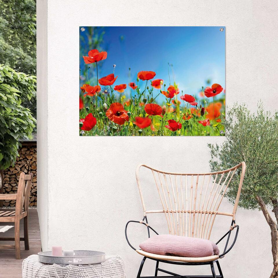 Huisje Lui Harnas Tuinposter Zomerbloemen 60x80 cm Rood Canvas | Leen Bakker