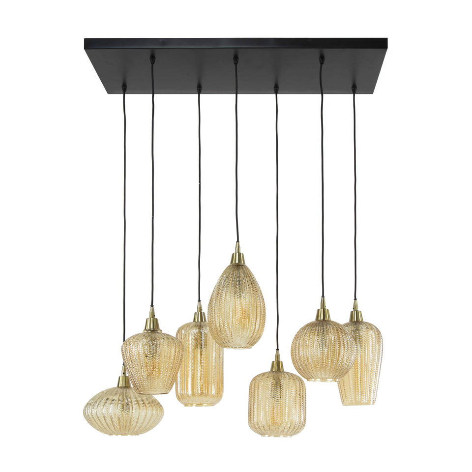Verfijnen Laatste Voorbereiding Industriële hanglamp Olaf amber 7-lichts glas 38x95x150 cm Glas | Leen  Bakker