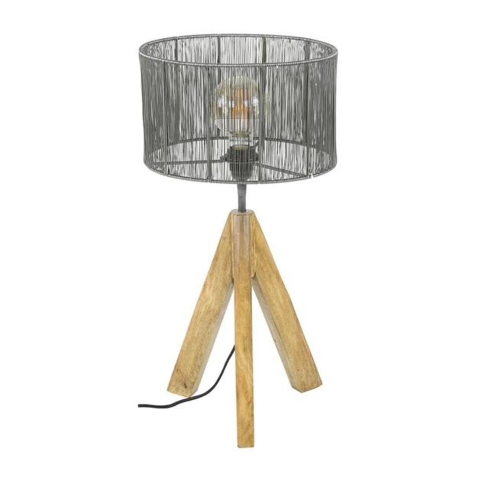 Industriële tafellamp Luis mangohout - 30x30x65 - Metaal - Grijs | Leen