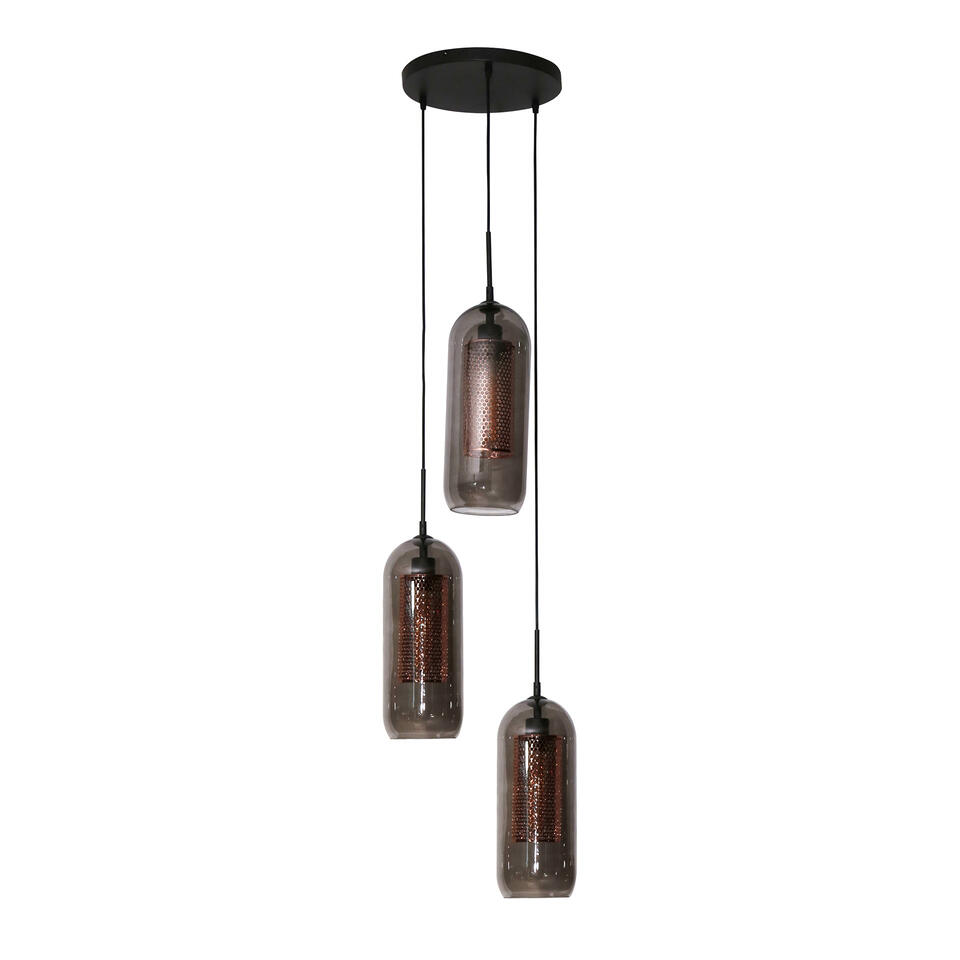 sympathie Lionel Green Street Ontwikkelen Industriële hanglamp Amy 3-lichts cilinder brons / Smoke 35x35x180 cm Glas  | Leen Bakker