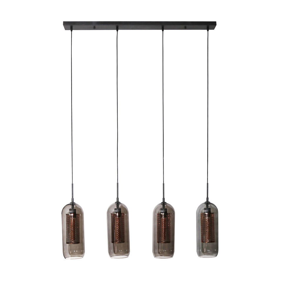 ontwerper Pelmel reparatie Industriële hanglamp Amy 4-lichts cilinder brons / Smoke grey 15x105x150 cm  | Leen Bakker
