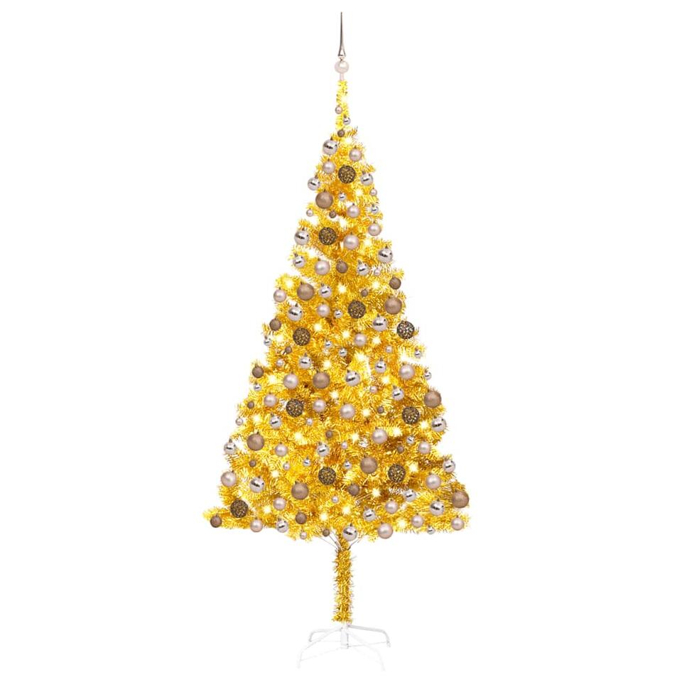 VidaXL Kunstkerstboom Met Verlichting En Kerstballen 240 Cm PET Goud ...