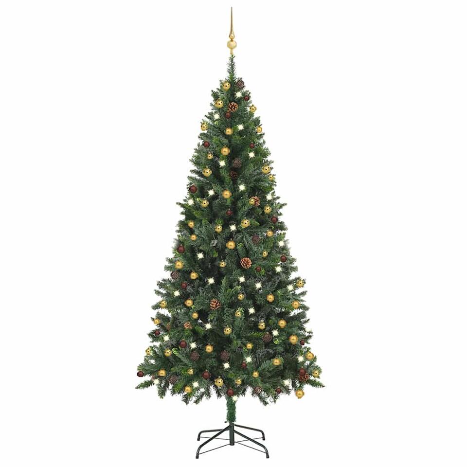 VidaXL Kunstkerstboom Met Verlichting En Kerstballen 210 Cm Groen ...