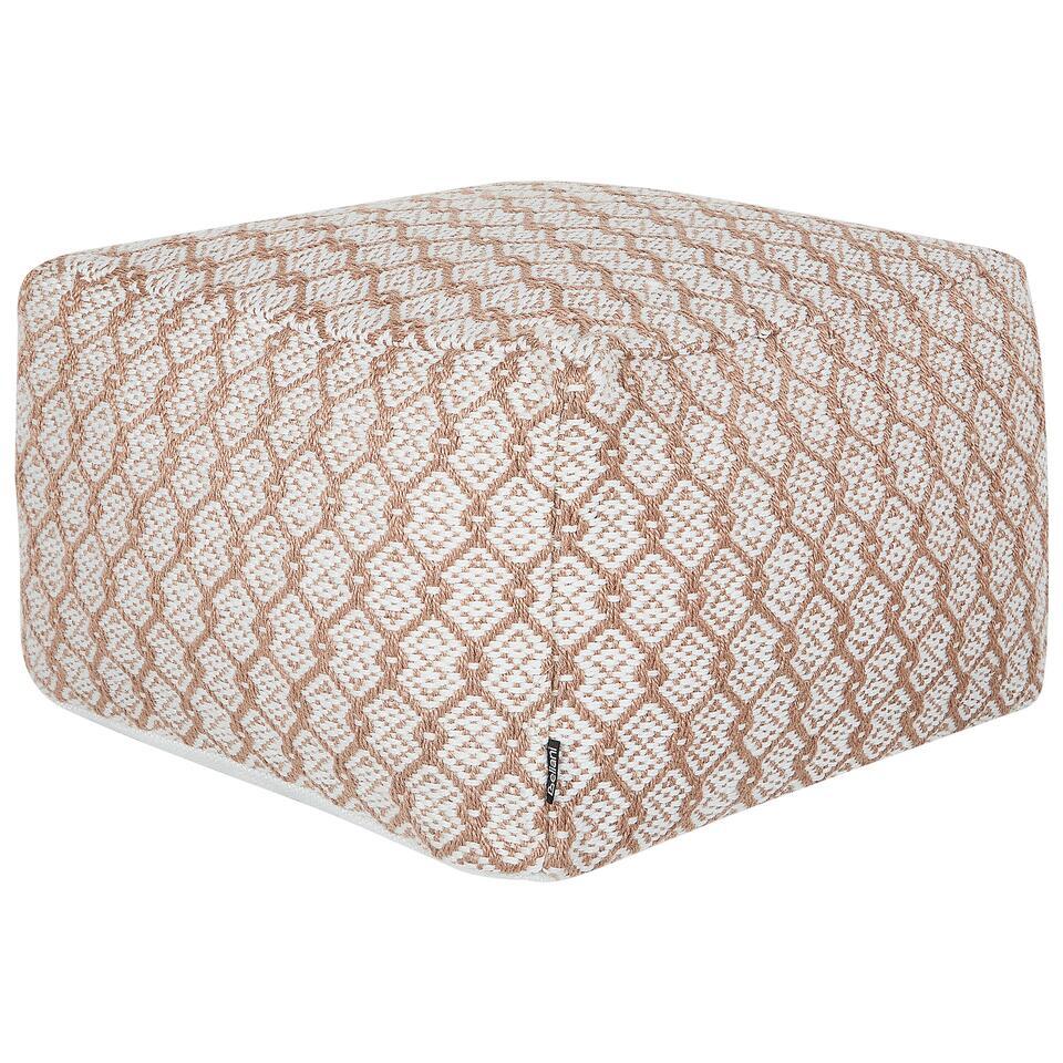 SHORAN - Buitenpoef - Beige/Wit - 50 x 50 x 30 cm - Synthetisch | Leen SHORAN - Buitenpoef - Beige/Wit - 50 x 50 x 30 cm - Synthetisch | Leen