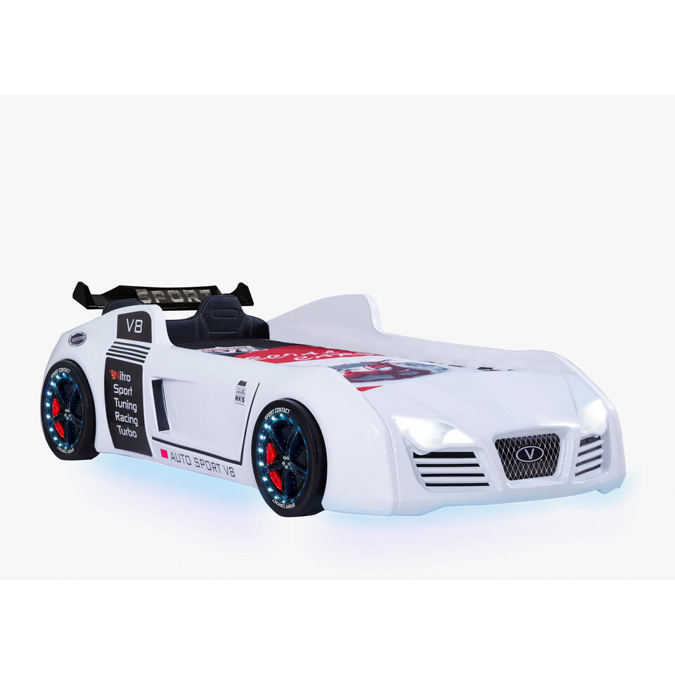 Autobed Autobed - Racebed - Met LED en sounds - V8 Sport - 239x127x72 cm - Wit ...