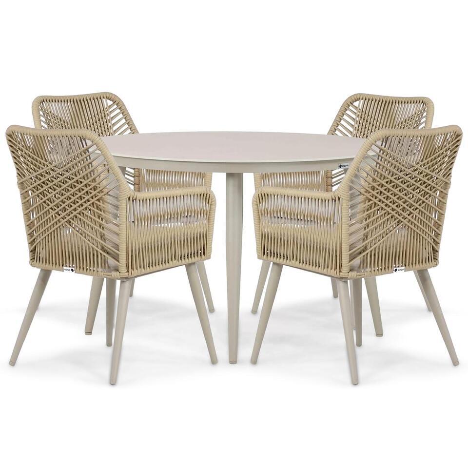 Tuintafel Rond Tuinset Ronde tuintafels 4 personen 120 cm Aluminium/rope Taupe Coco ...