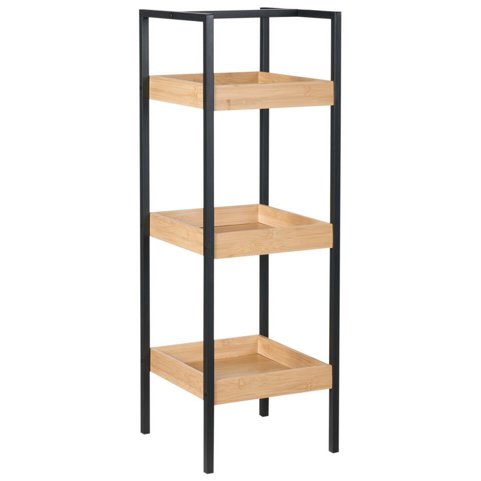 Relaxdays badkamerrek van bamboe, 3 planken & 1 vak met deur, badkamer & keuken, smalle badmeubilair, h x b x d: 87,5 x 35 x 29 cm, natuur, 1 stuk