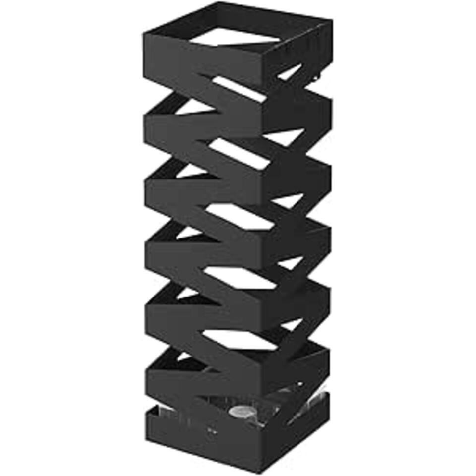 Metalen Paraplustandaard, Vierkante Parapluhouder Met Druppellade En 4 Haken 155 X 155 X 49 Cm Zwarte Luc49b