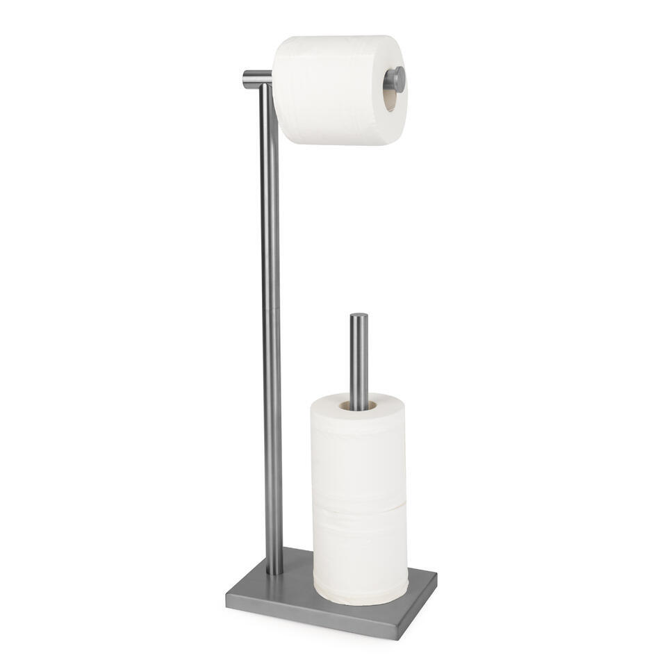 VDN Stainless wc rolhouder staand gun metal - RVS - 2 in1 | Leen Bakker