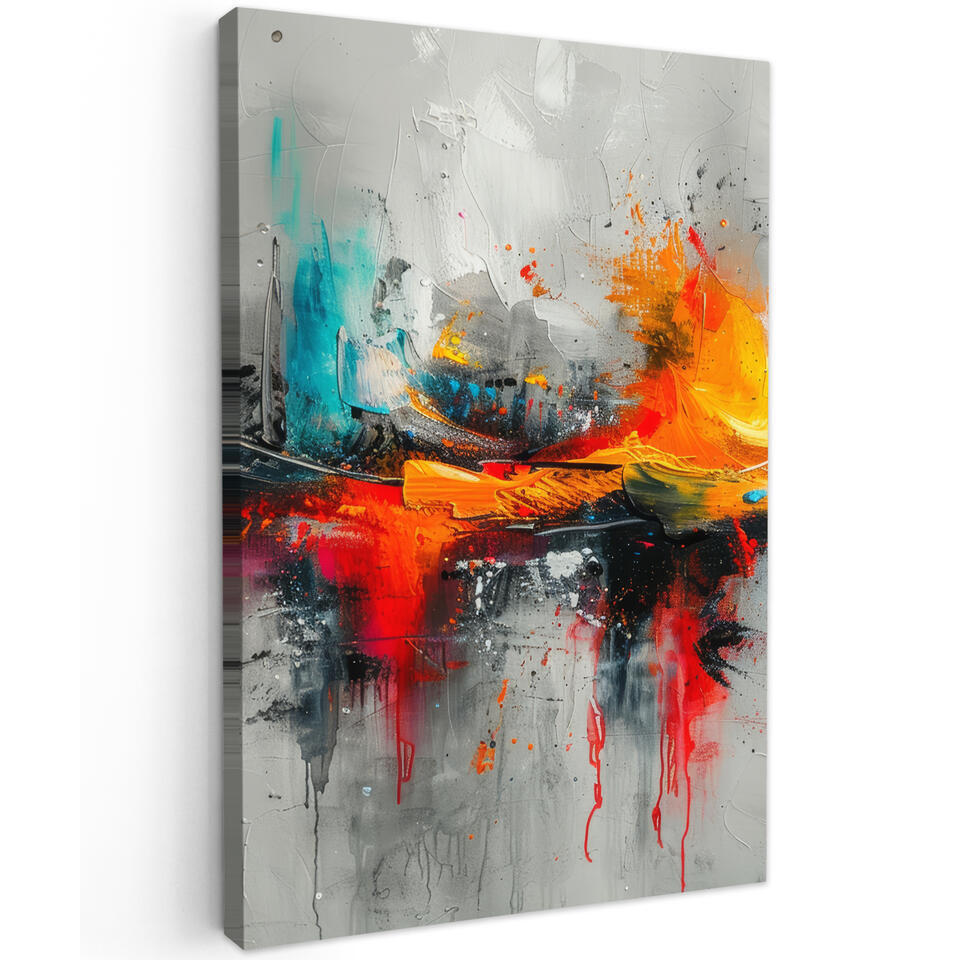 Canvas Schilderij 80x120 cm Moderne kunst - Oranje - Grijs