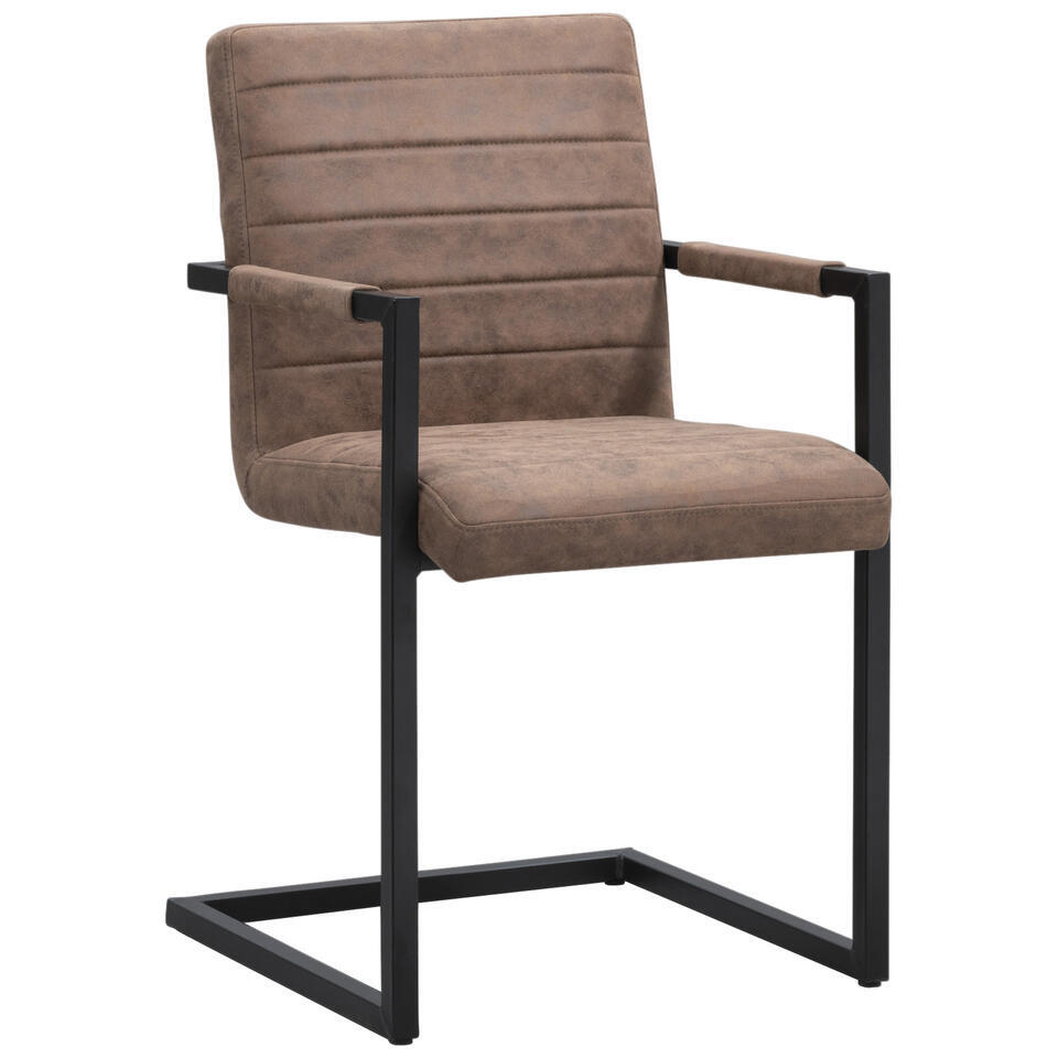 2e Halve Prijs Leen Bakker - Eetkamerstoel Lizzy - Met Armleuningen - Cognac - Metaal/Polyester - Bruin - 60.5x50.5x86.5 Cm