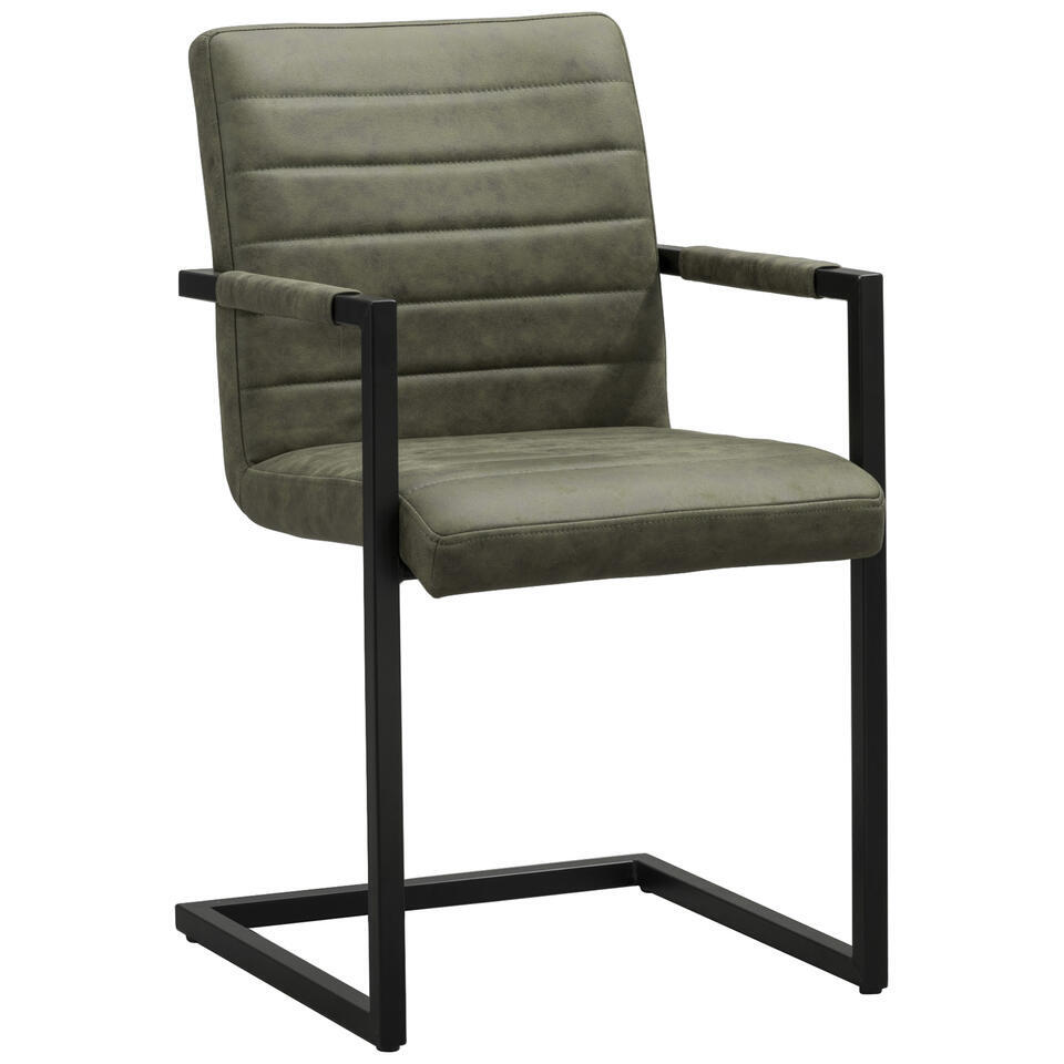 2e Halve Prijs Leen Bakker - Eetkamerstoel Lizzy - Met Armleuningen - Metaal/Polyester - Groen - 60.5x50.5x86.5 Cm