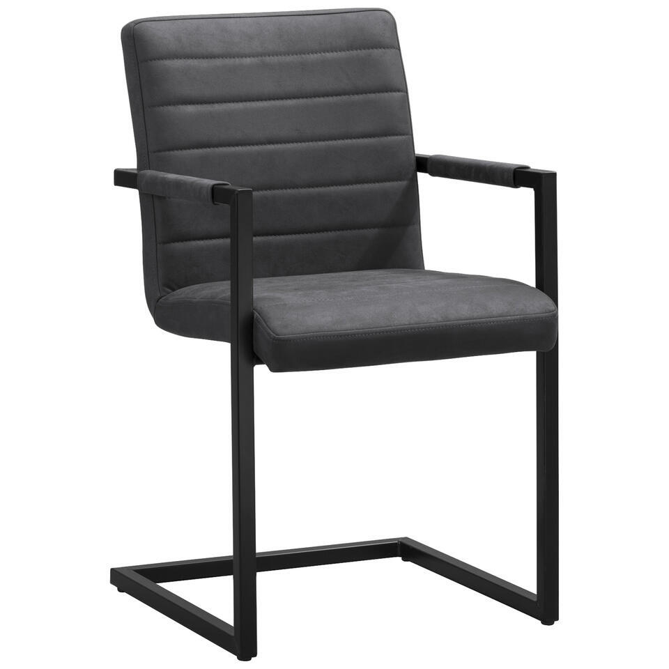 Leen Bakker - Eetkamerstoel Lizzy - Met Armleuningen - Antraciet - Metaal/Polyester - Grijs - 60.5x50.5x86.5 Cm