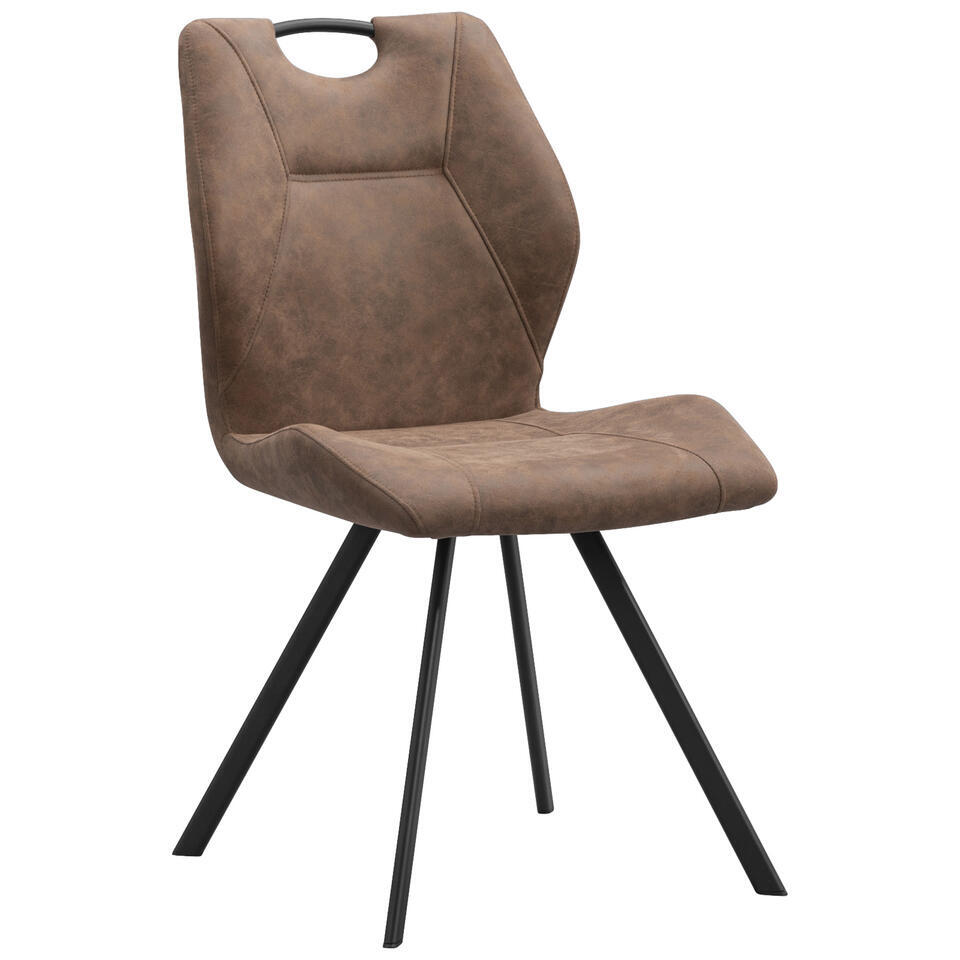 2e Halve Prijs Leen Bakker - Eetkamerstoel Jesse - Cognac - Stof/Kunstleder - Bruin - 63x52x93 Cm