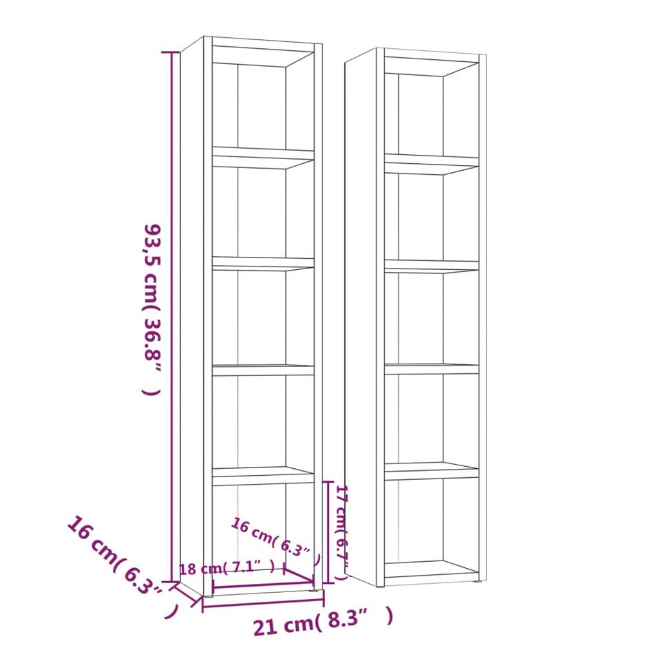 Vidaxl Cd Kasten 2 St 21x16x93 5 Spaanplaat Zwart Leen Bakker