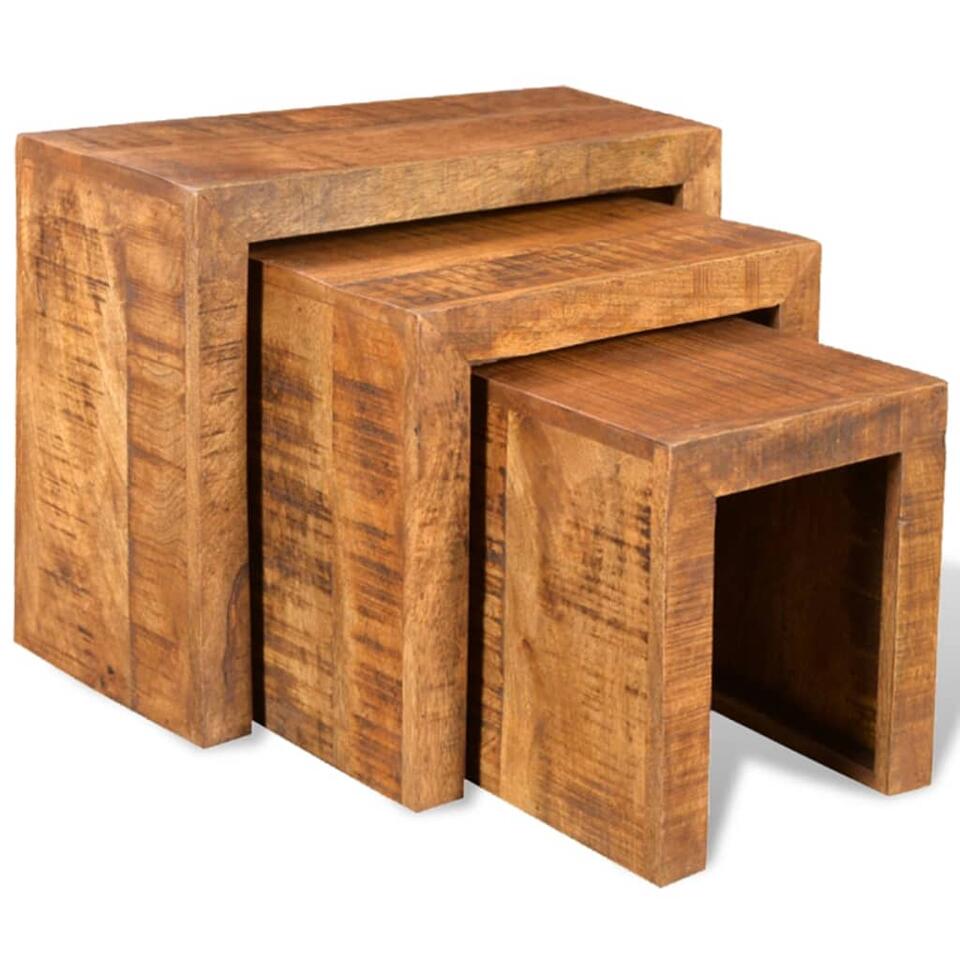VIDAXL 3-delige set tafels in massief mangohout